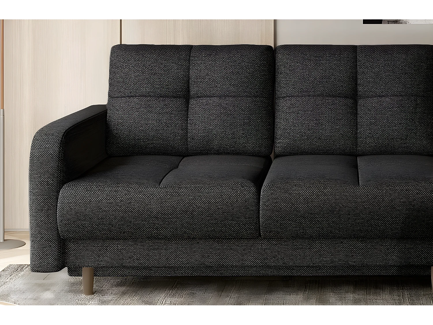 Canapé d'angle convertible en tissu luxe, rangement - gris foncé, angle droit (vu de face), ROXANE