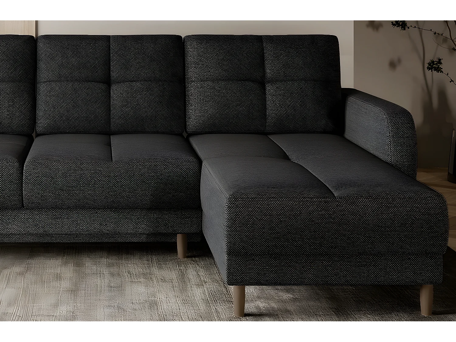 Hoekslaapbank van luxe stof met opbergruimte - donkergrijs, ROXANE