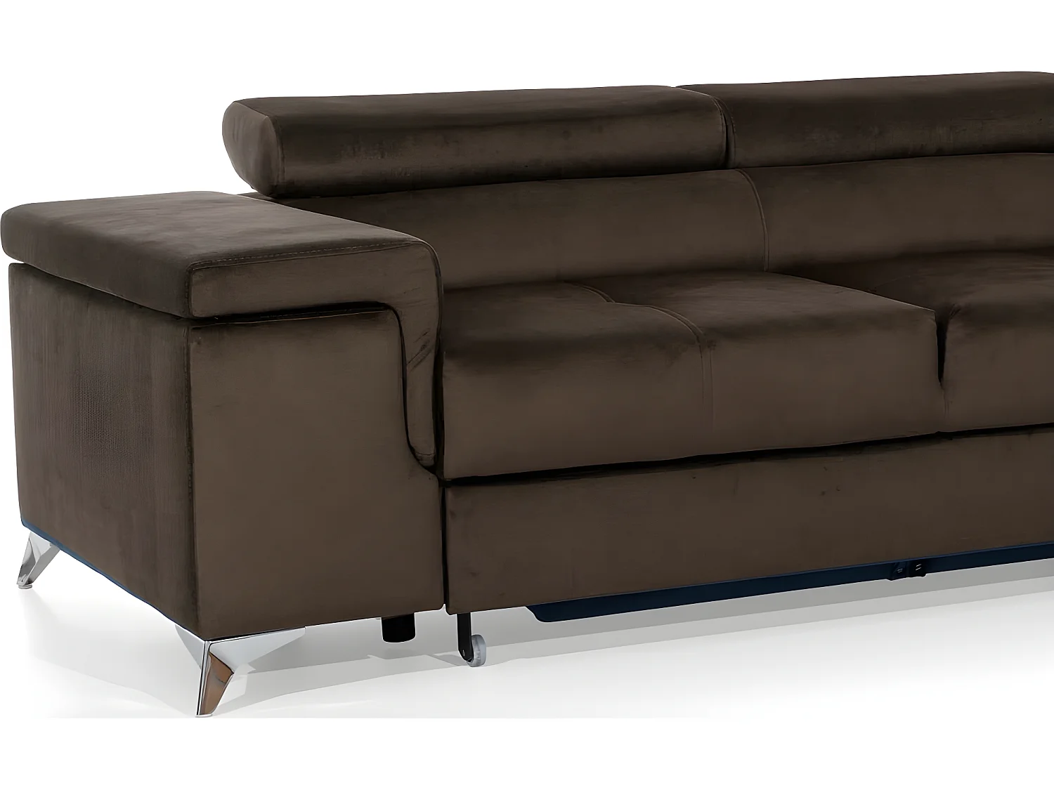 Canapé d'angle convertible - ERWAN - en tissu luxe 5 places, chocolat, angle droit (vu de face)