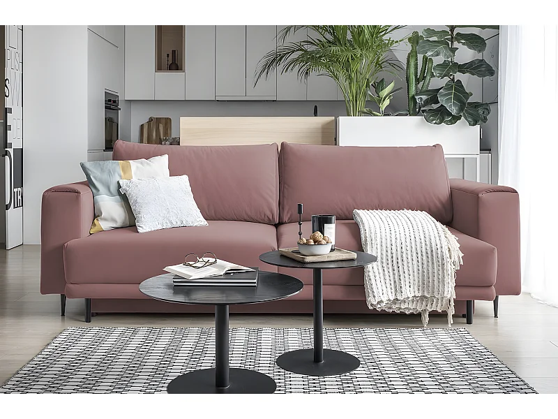 Slaapbank met opbergruimte en roze fluwelen stof - DANY