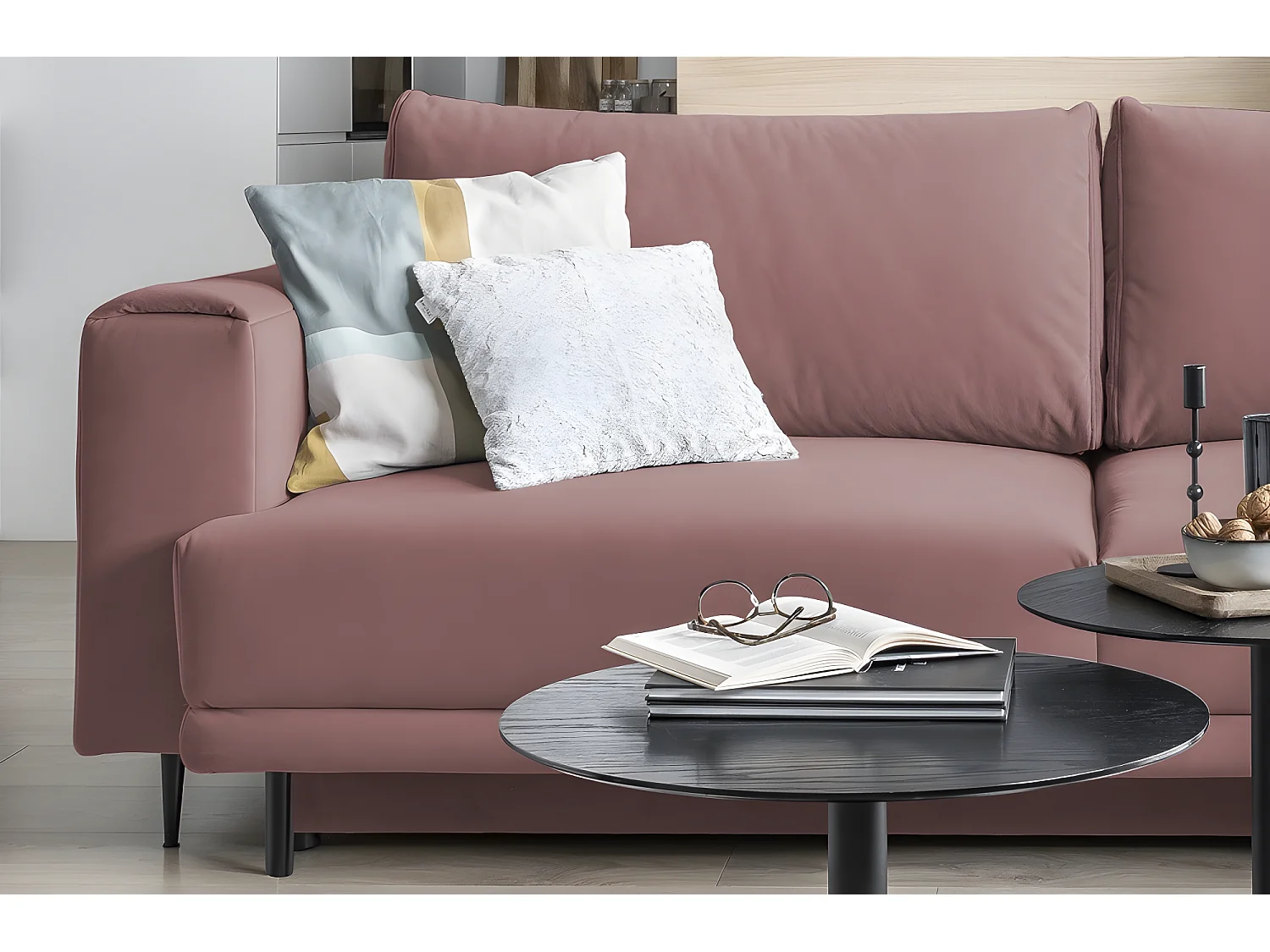 Slaapbank met opbergruimte en roze fluwelen stof - DANY