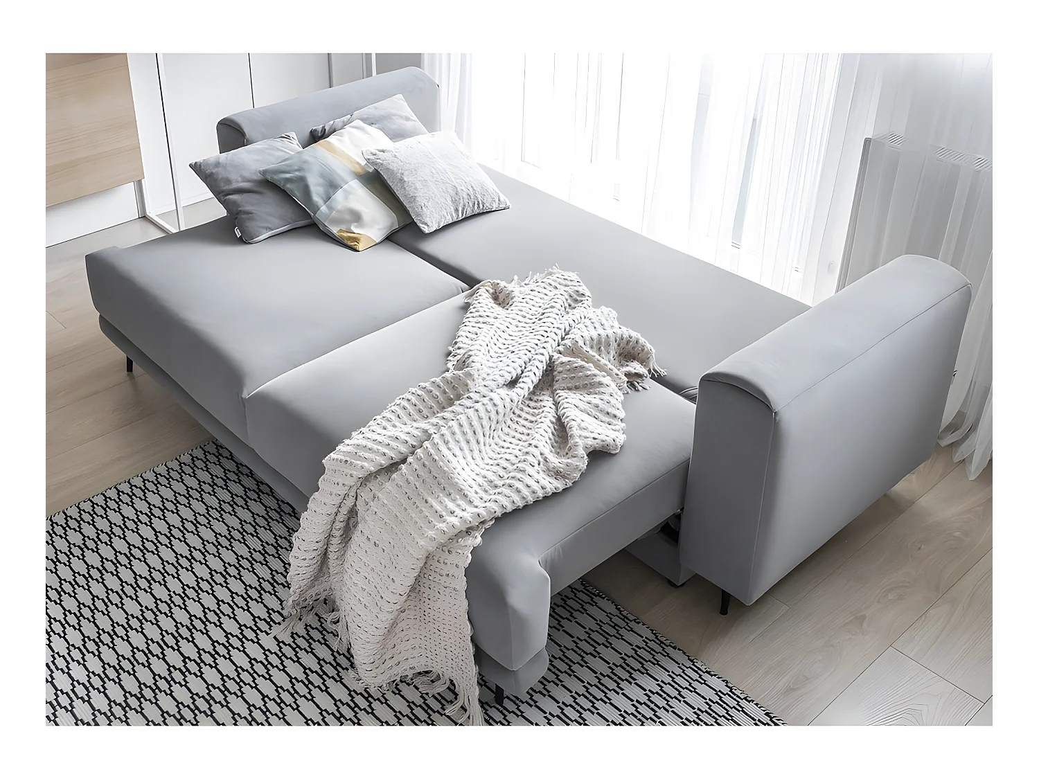 Slaapbank met opbergruimte en roze fluwelen stof - DANY