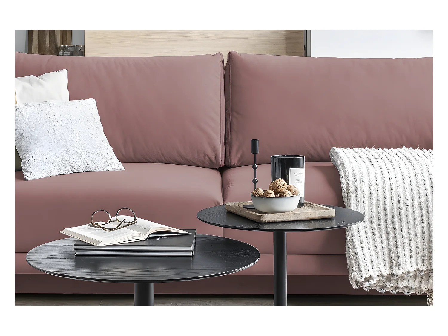 Slaapbank met opbergruimte en roze fluwelen stof - DANY