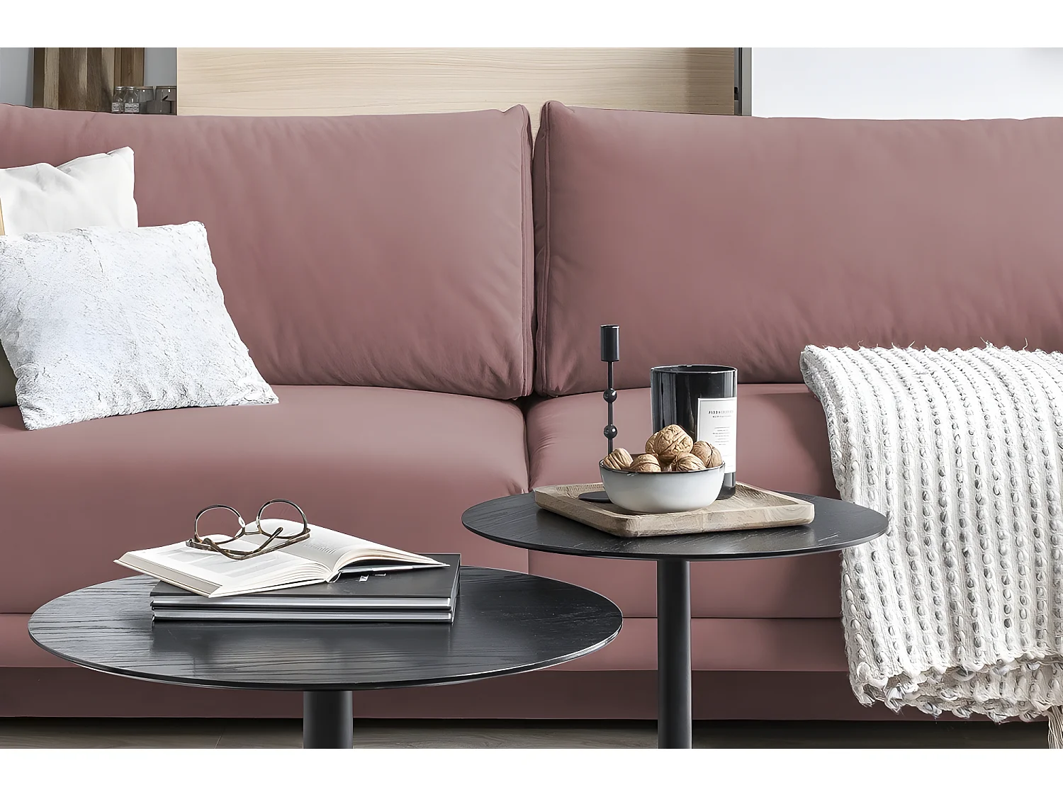 Canapé 3/4 places convertible et espace de rangement - rose - en tissu de qualité, DANY