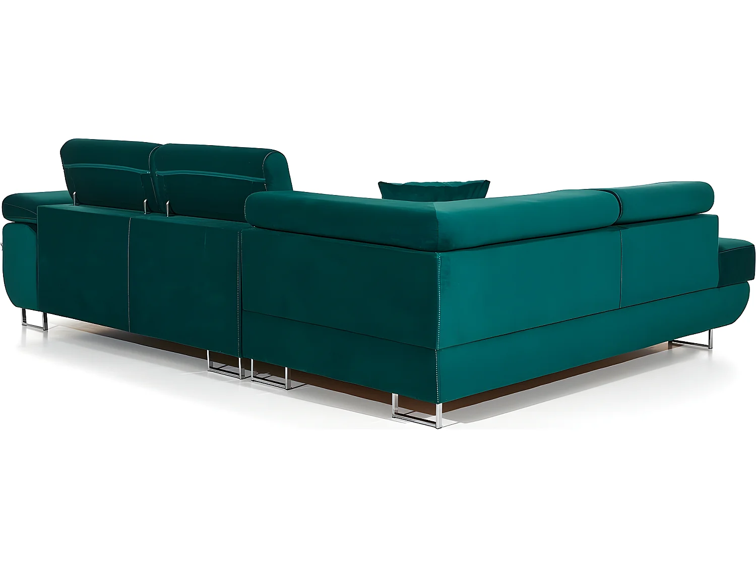 Canapé d'angle convertible en tissu luxe 5 places, avec coffre, vert, angle gauche (vu de face), ANNECY KRONO