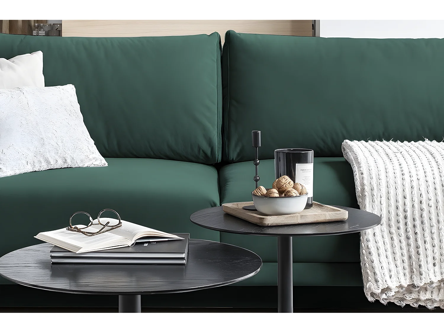 Canapé 3/4 places convertible et espace de rangement - Vert - en tissu de qualité, DANY