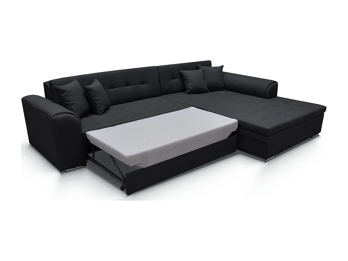 Canapé d'angle convertible, SOHO, en tissu de qualité, noir, 5/6 places, angle droit (vu de face)