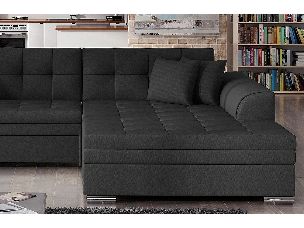 Canapé d'angle convertible, SOHO, en tissu de qualité, noir, 5/6 places, angle droit (vu de face)