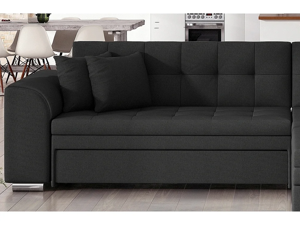 Canapé d'angle convertible, SOHO, en tissu de qualité, noir, 5/6 places, angle droit (vu de face)