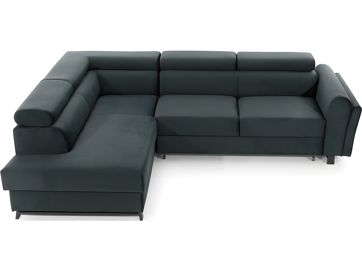 Canapé d'angle convertible - KARL VELOURS - en tissu prestige - 5 places, gris anthracite, angle gauche (vu de face)