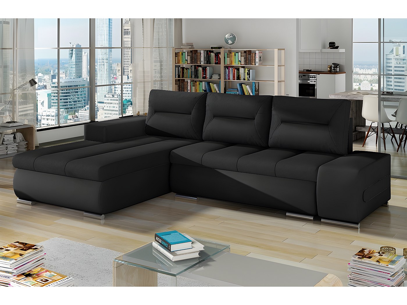 Canapé D'angle Convertible TONY 3 Places Noir – HAPPY GARDEN