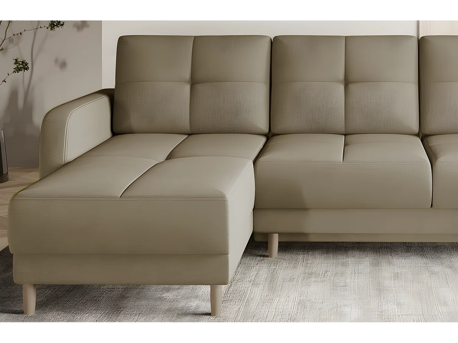 Canapé d'angle convertible en tissu velours luxe, rangement - BEIGE, angle gauche (vu de face), ROXANE VELOURS