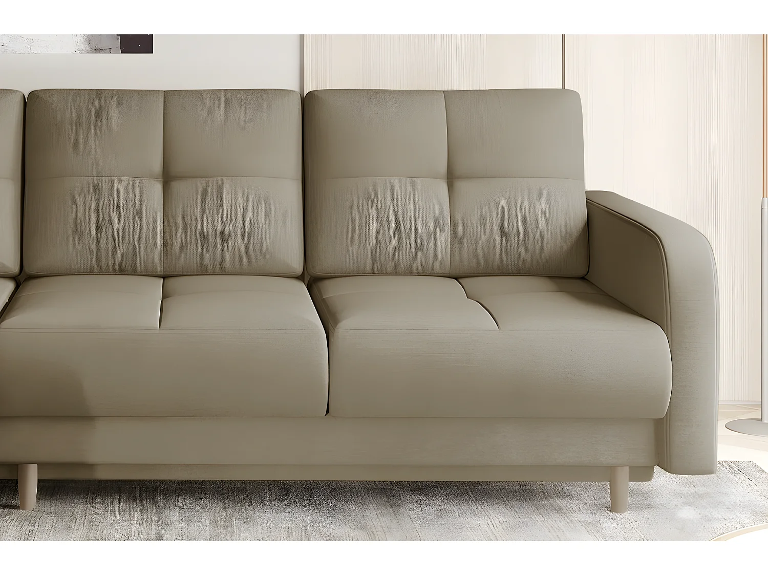 Canapé d'angle convertible en tissu velours luxe, rangement - BEIGE, angle gauche (vu de face), ROXANE VELOURS