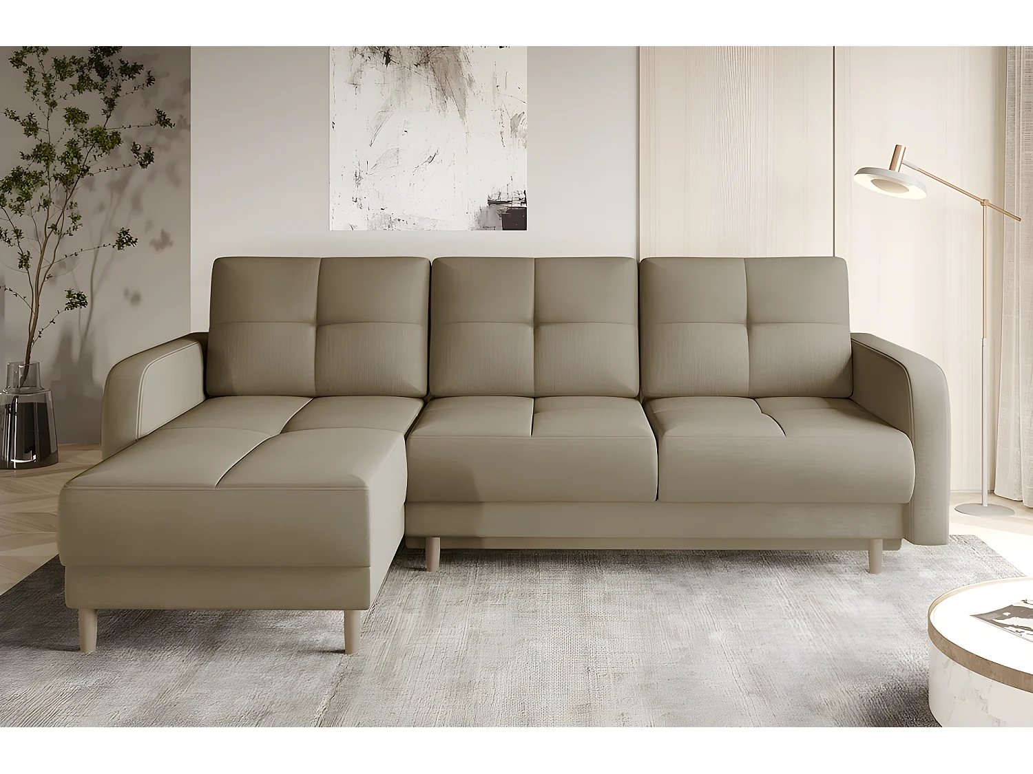 Hoekbank van luxe fluwelen stof met opbergruimte - BEIGE, ROXANE VELOURS