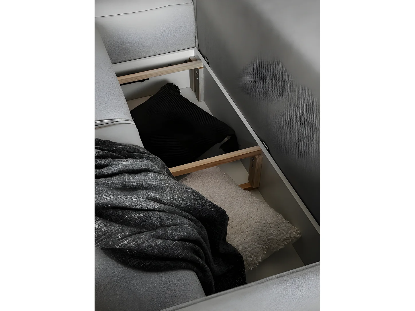 Canapé d'angle convertible - SIDNEY VELOURS - en tissu Luxe - 5/6 places, gris foncé, angle gauche (vu de face)