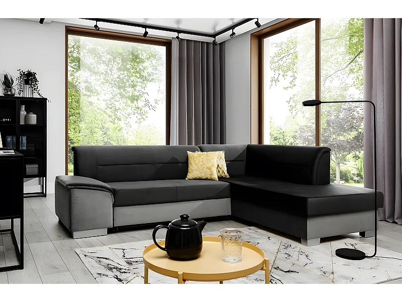 Hoekbank van luxe stof met opbergruimte en slaapfunctie - VERTU VELOURS