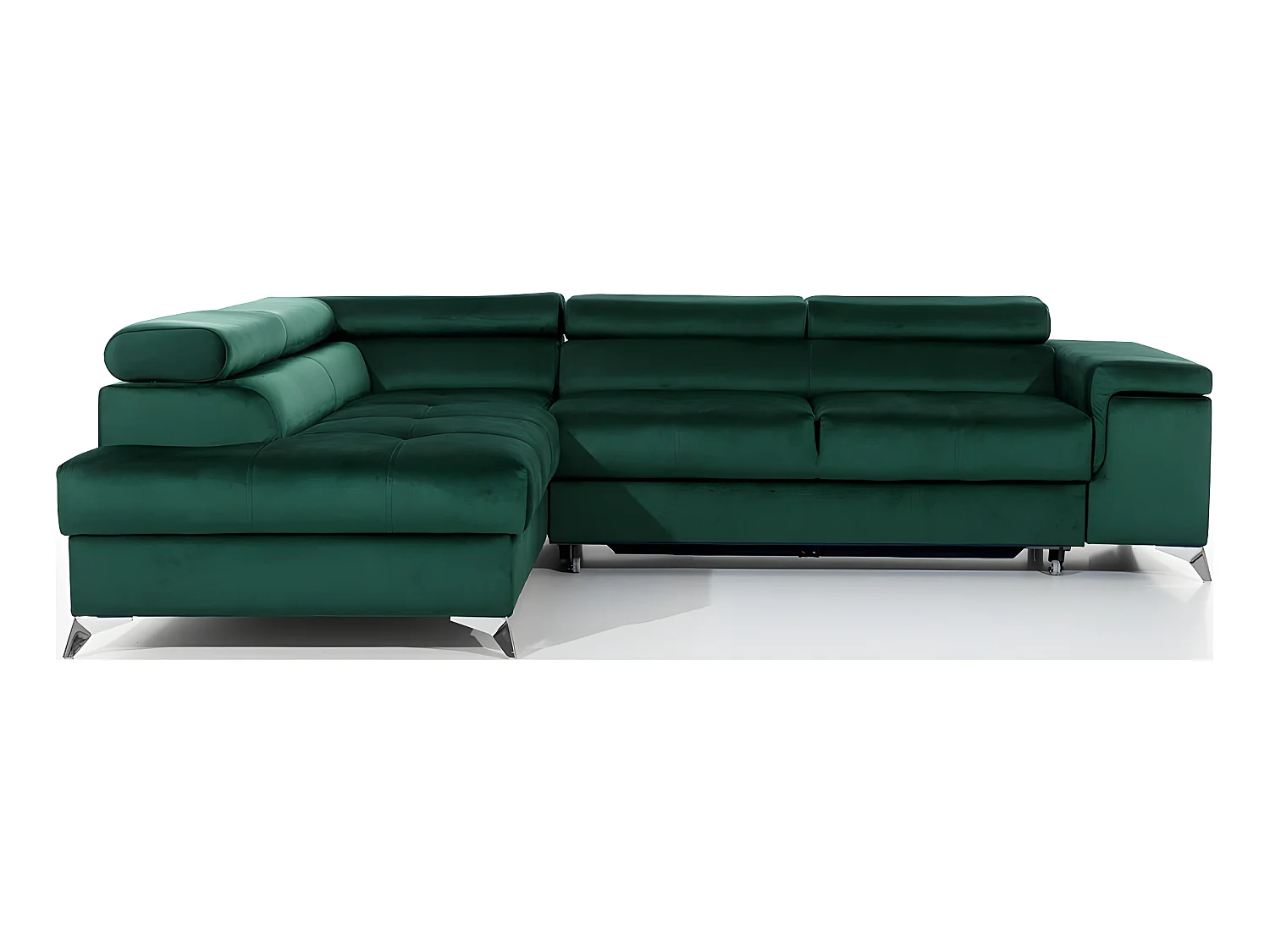 Canapé d'angle convertible - ERWAN - en tissu luxe 5 places, vert, angle gauche (vu de face)