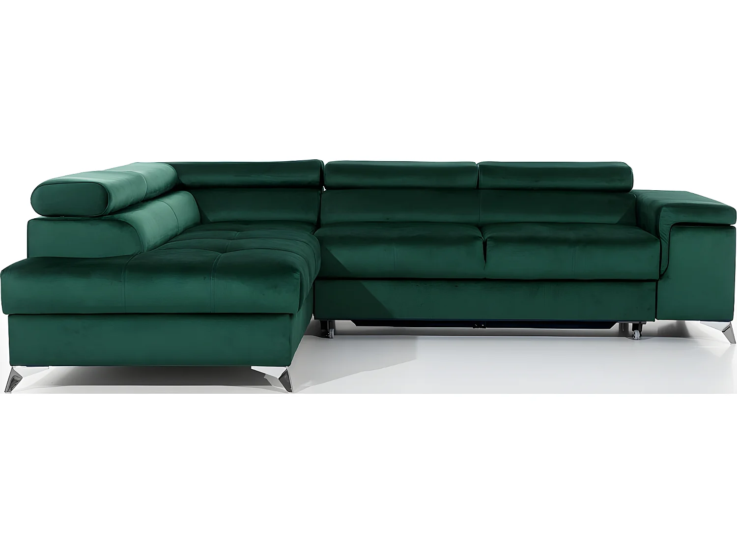 Canapé d'angle convertible - ERWAN - en tissu luxe 5 places, vert, angle gauche (vu de face)