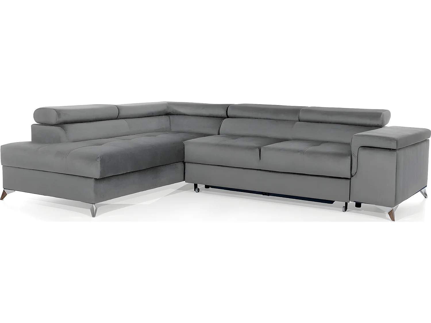 Canapé d'angle convertible - ERWAN - en tissu luxe 5 places, gris, angle gauche (vu de face)