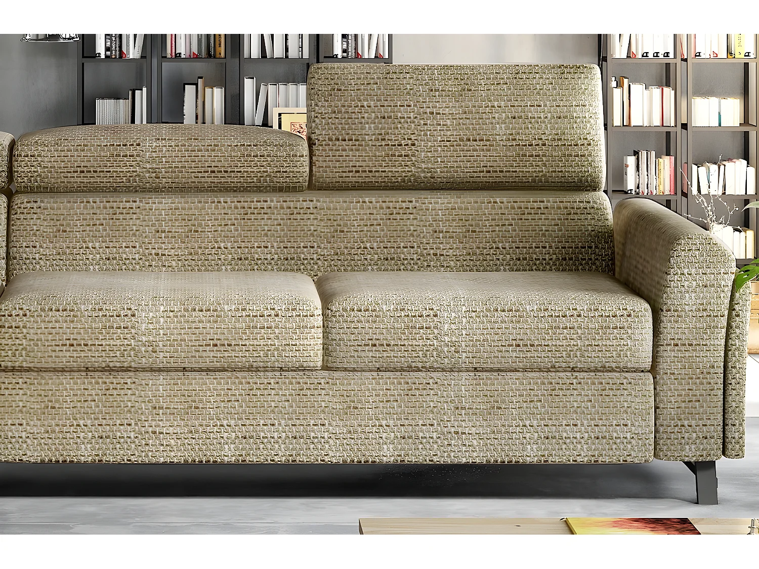 Canapé d'angle convertible - KARL - en tissu luxe 5 places, beige, angle gauche (vu de face)