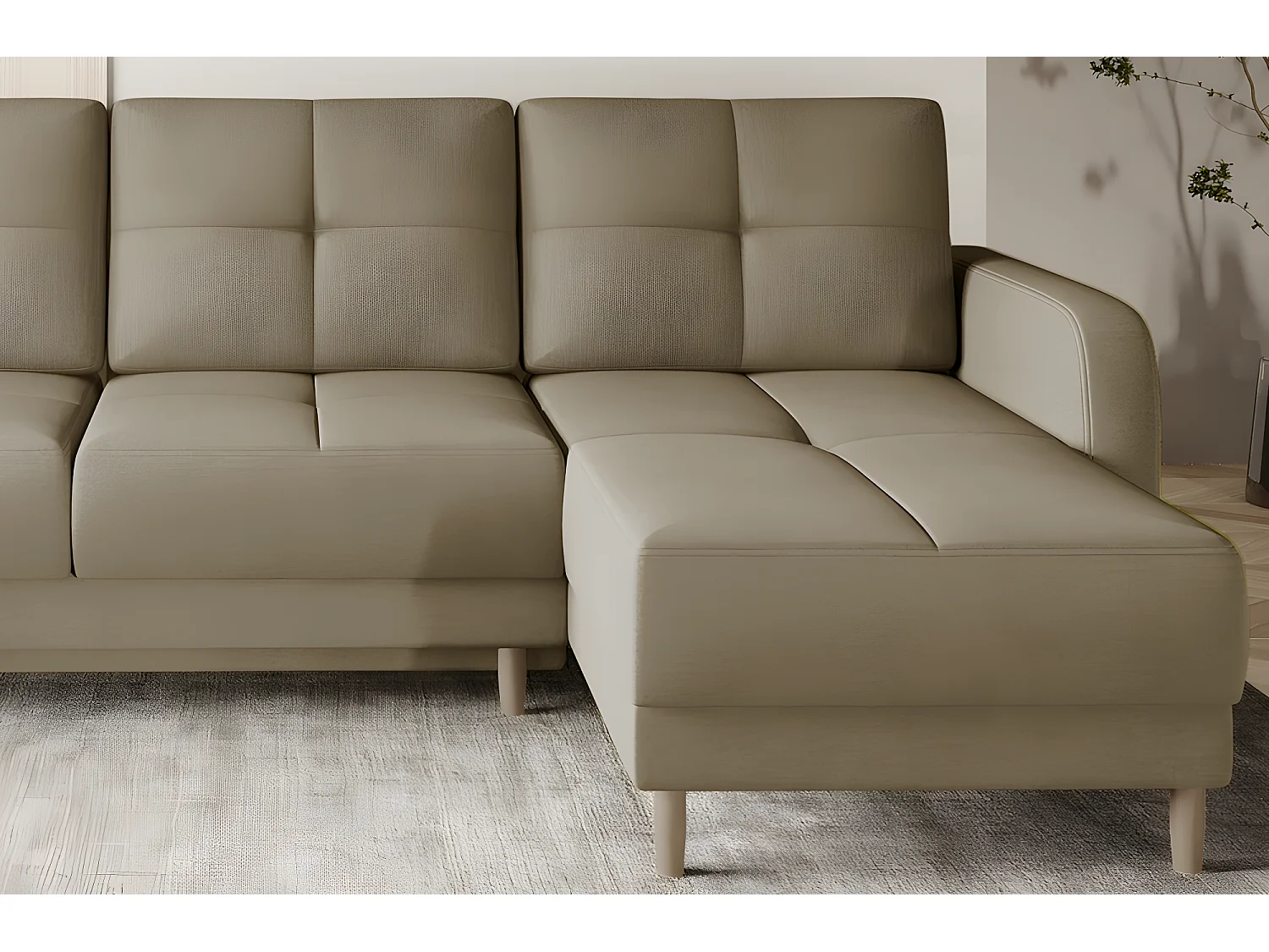 Canapé d'angle convertible en tissu velours luxe, rangement - BEIGE, angle droit (vu de face), ROXANE VELOURS