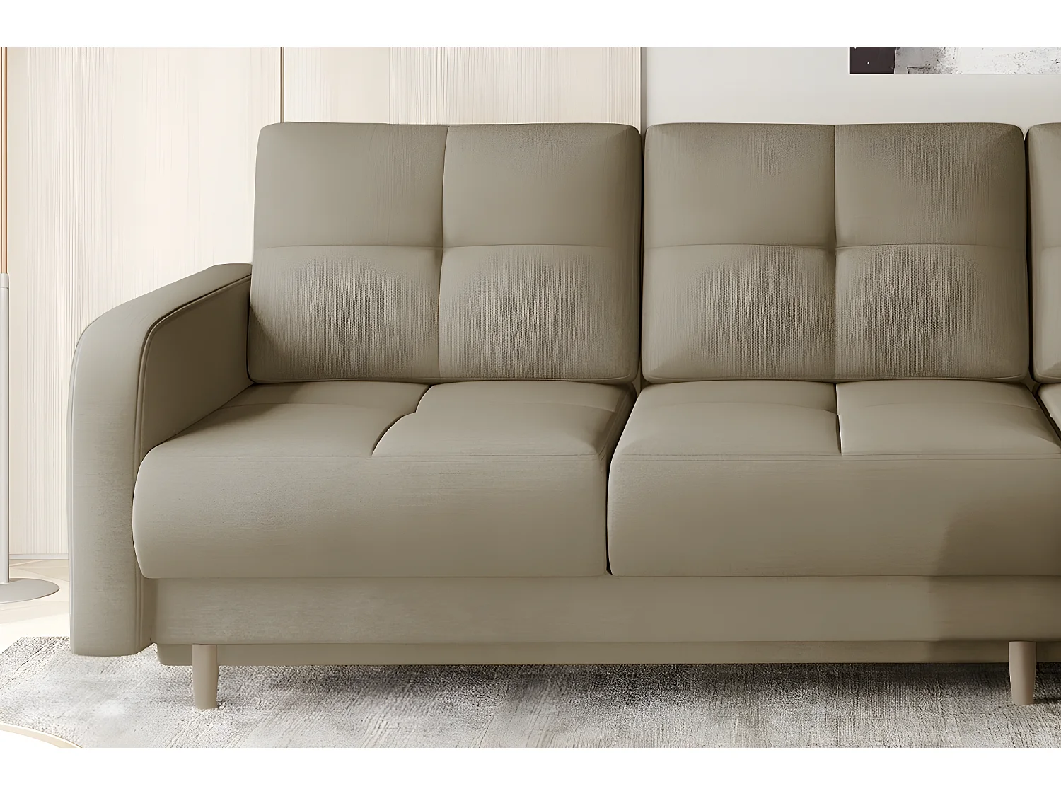 Canapé d'angle convertible en tissu velours luxe, rangement - BEIGE, angle droit (vu de face), ROXANE VELOURS