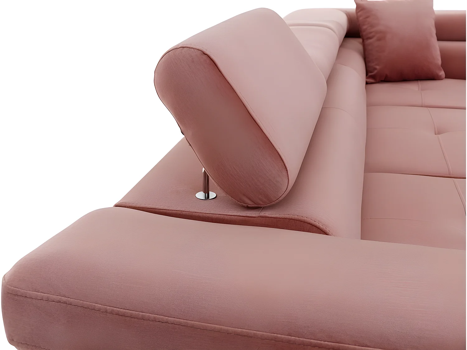 Canapé d'angle convertible en tissu luxe 5 places, ANNECY VELOURS, couleur rose pale, angle droit (vu de face)