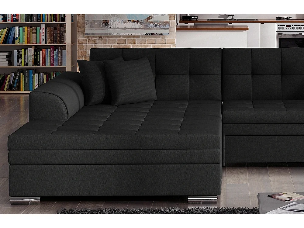 Canapé d'angle convertible - SOHO - en tissu de qualité, gris, 5/6 places, angle gauche (vu de face)