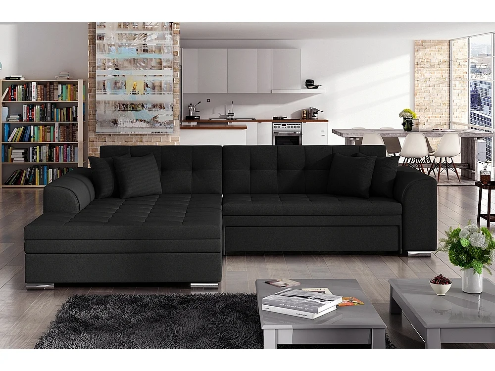 Canapé d'angle convertible - SOHO - en tissu de qualité, gris, 5/6 places, angle gauche (vu de face)