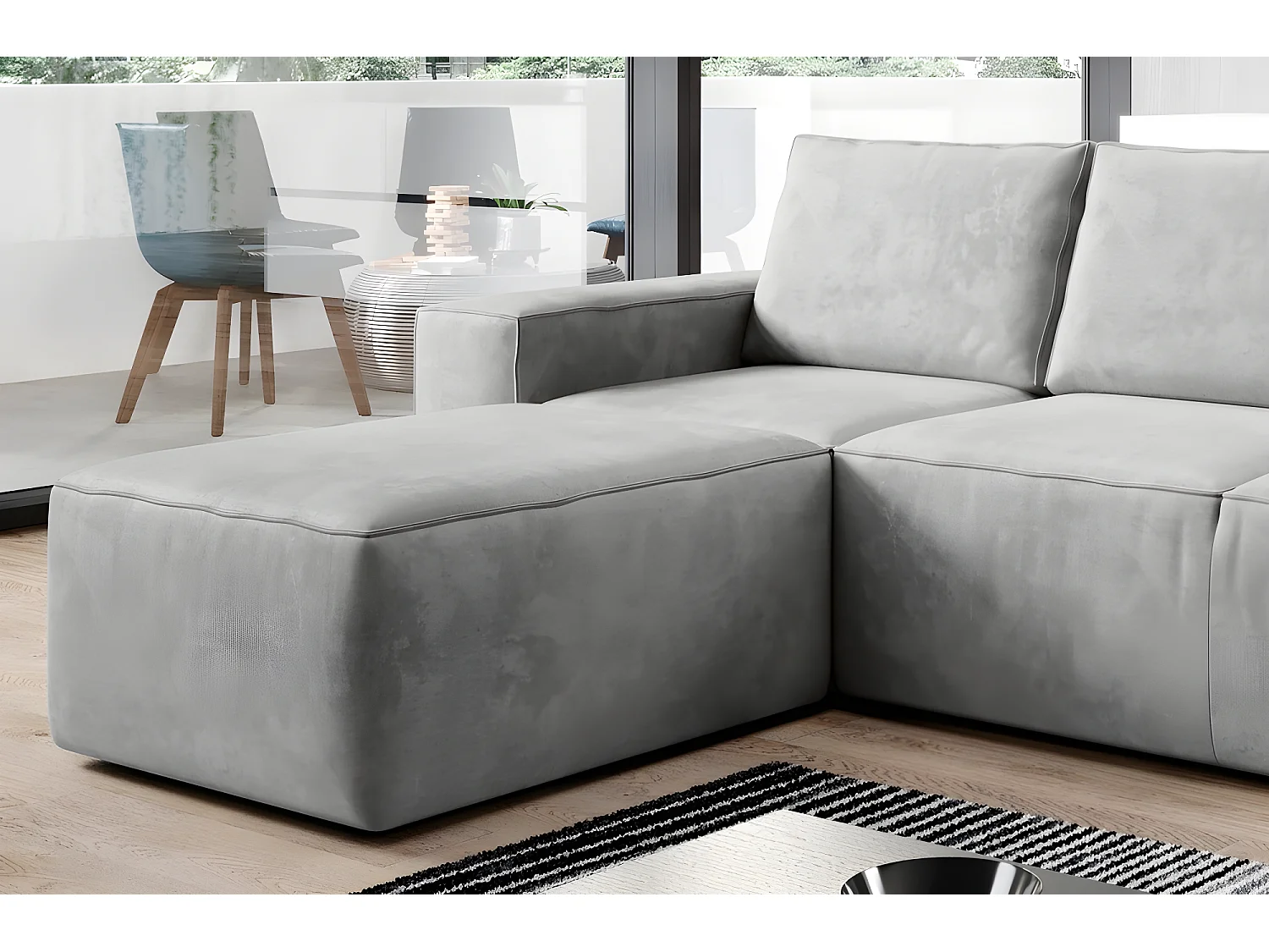 Canapé d'angle convertible - SIDNEY VELOURS - en tissu Luxe - 5/6 places, gris clair, angle gauche (vu de face)