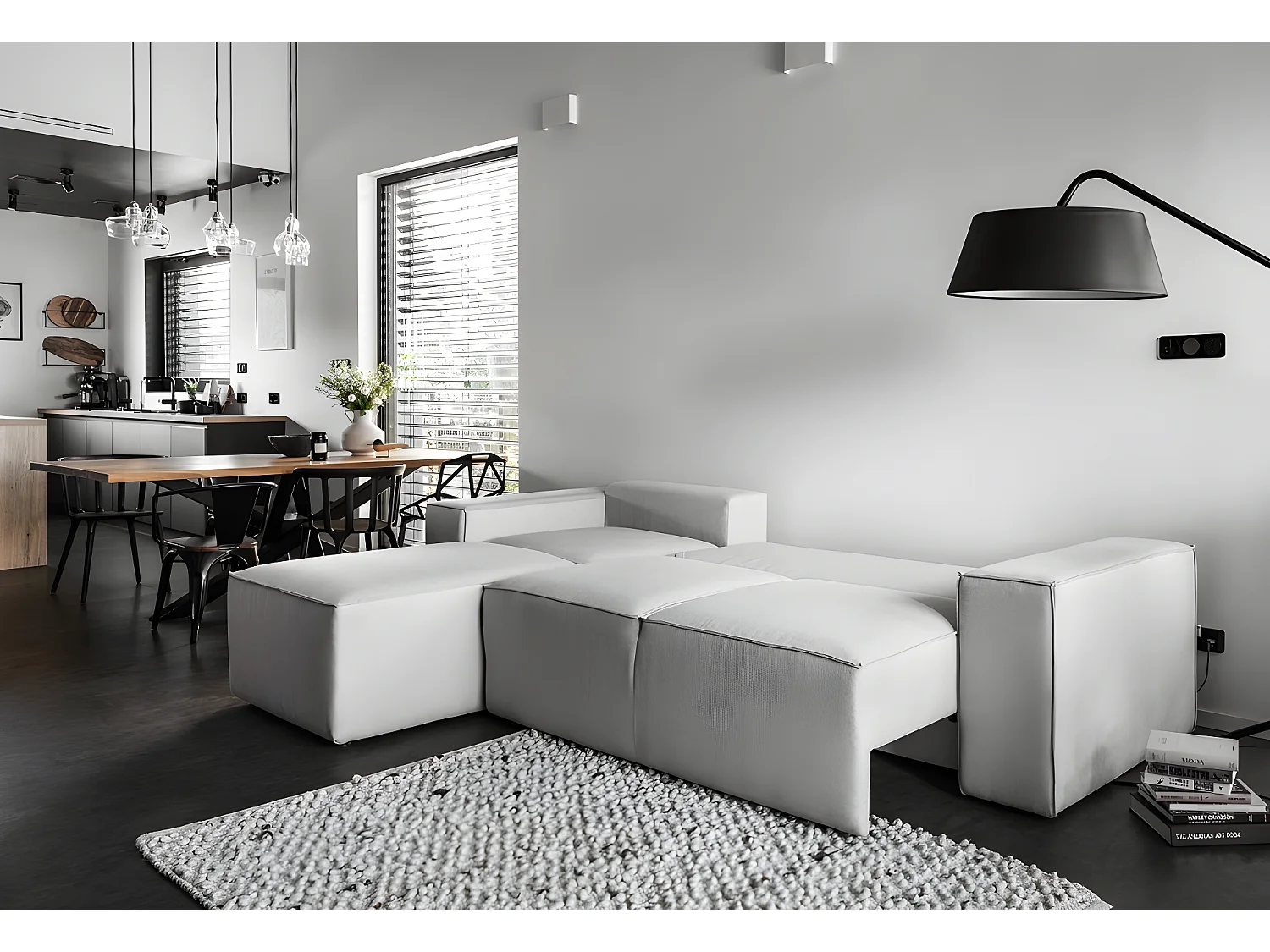 Canapé d'angle convertible - SIDNEY VELOURS - en tissu Luxe - 5/6 places, gris clair, angle gauche (vu de face)