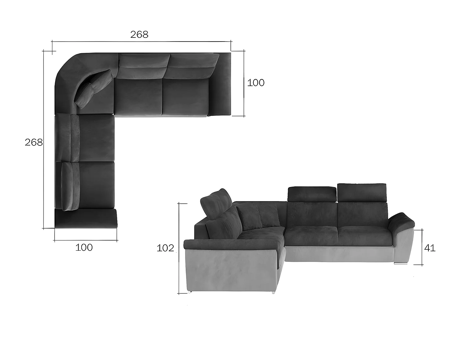 Canapé d'angle - convertible - FELIPE VELOURS - en tissu luxe vert et gris, 5/6 places