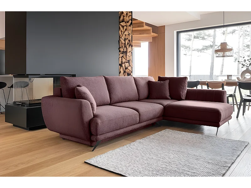 Canapé d'angle convertible - LARSON - en tissu Luxe, 5 places, bordeaux, angle droit (vu de face)