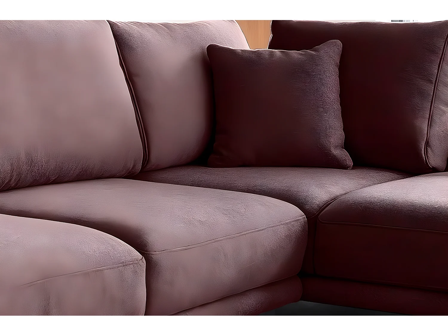 Canapé d'angle convertible - LARSON - en tissu Luxe, 5 places, bordeaux, angle droit (vu de face)