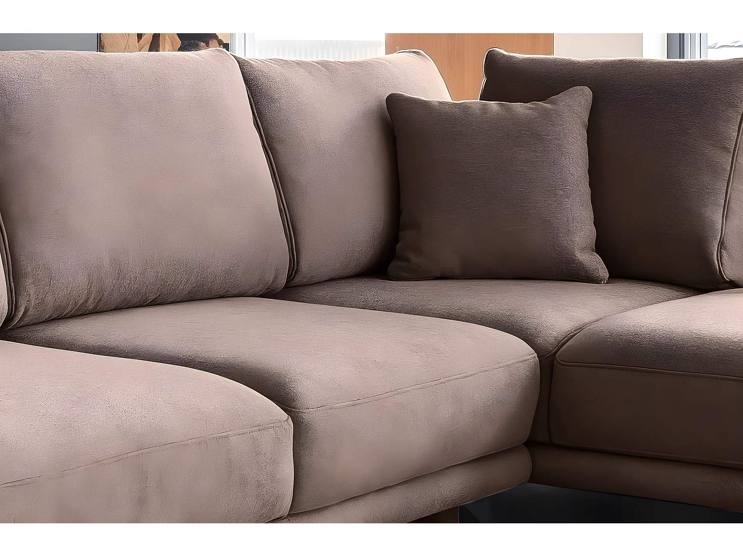 Canapé d'angle convertible - LARSON - en tissu Luxe, 5 places, marron, angle droit (vu de face)