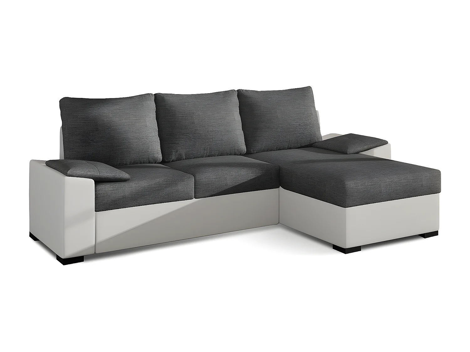 Canapé d'angle convertible en tissu gris et simili blanc, angle droit (vu de face), LUCAS