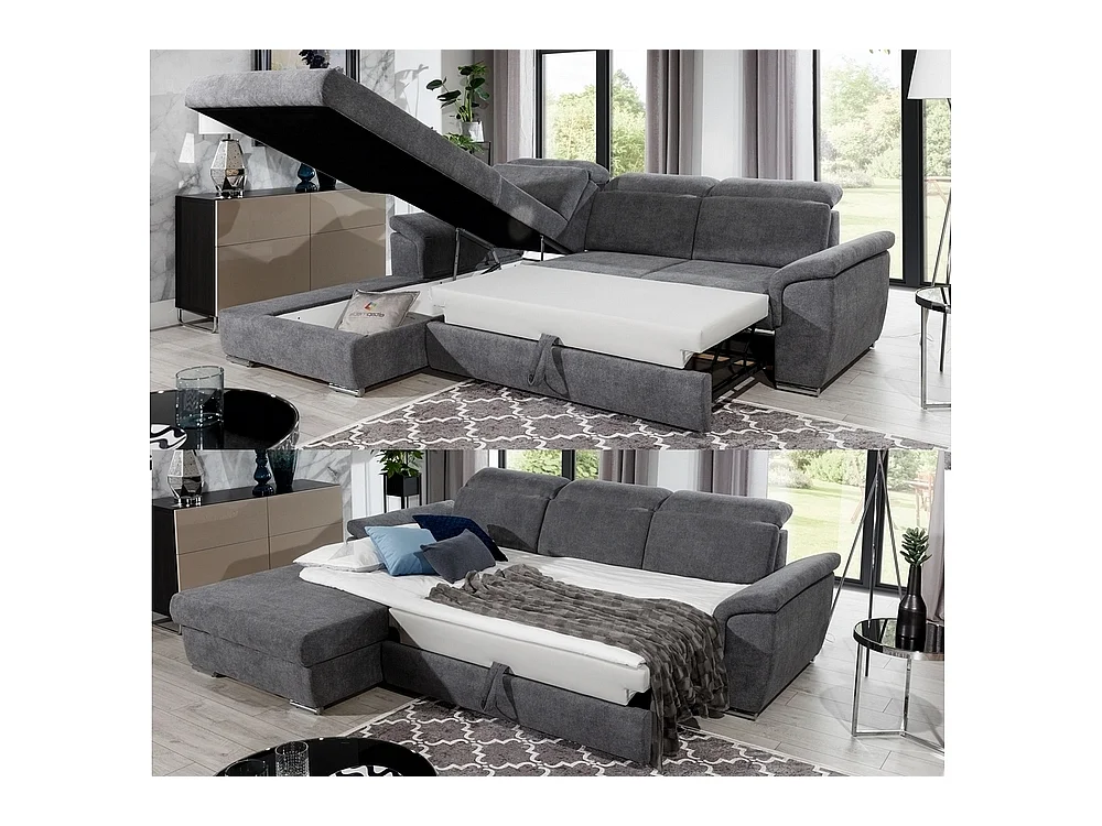 Canapé d'angle gauche convertible 5 places en tissu rose TRESOR