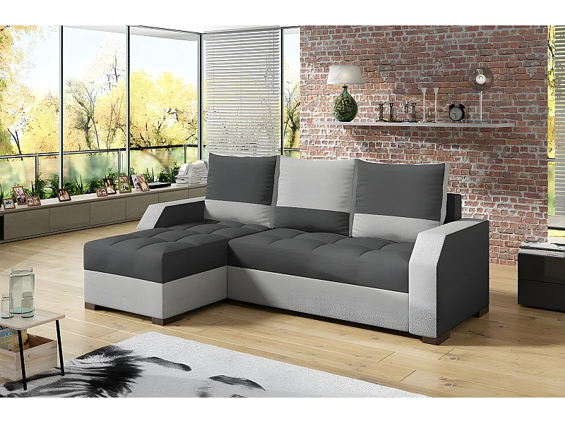 Canapé d'angle convertible - ARTE - en tissu de qualité - gris foncé et gris clair, 3/4 places, angle gauche (vu de face)
