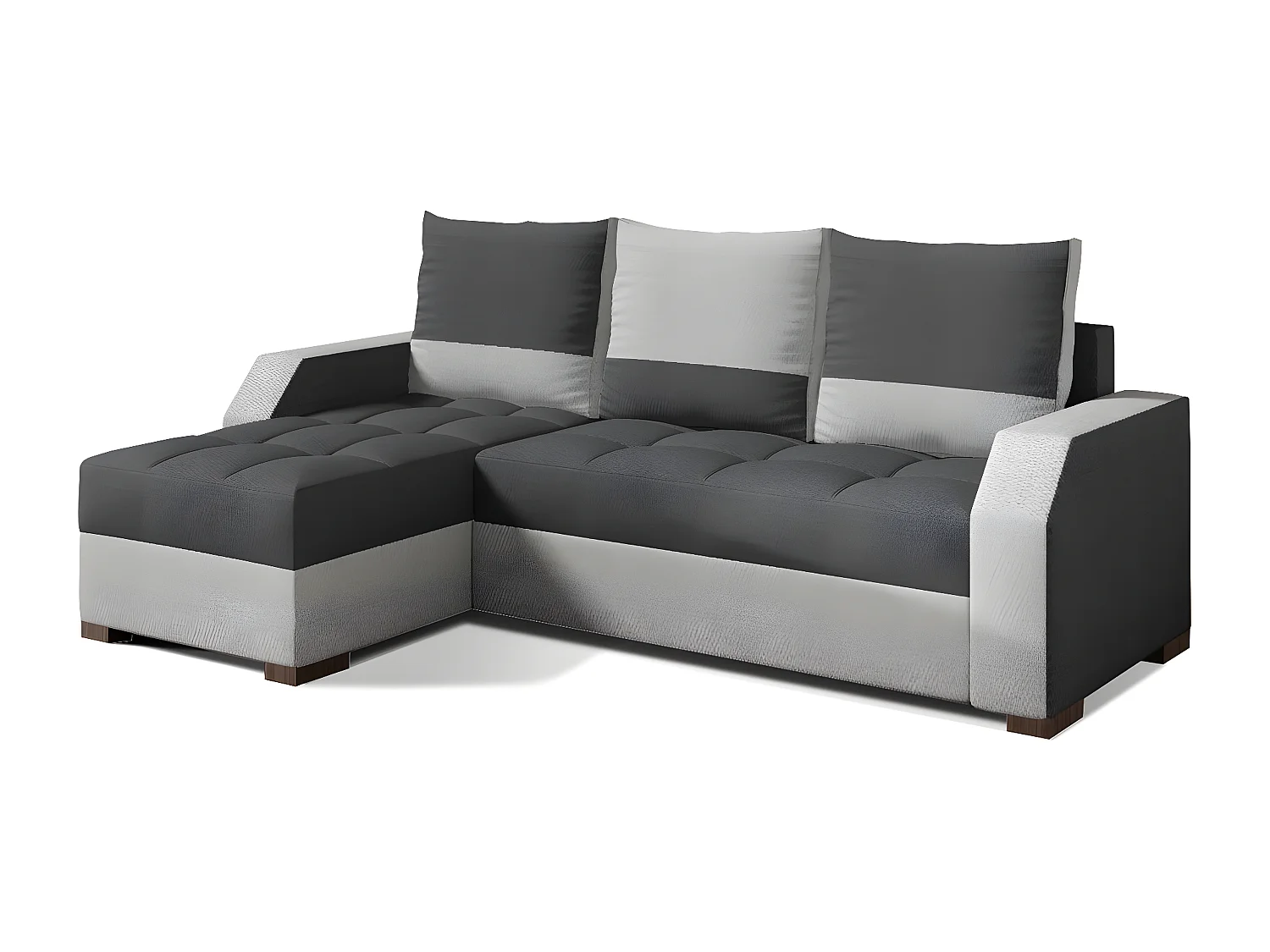 Canapé d'angle convertible - ARTE - en tissu de qualité - gris foncé et gris clair, 3/4 places, angle gauche (vu de face)