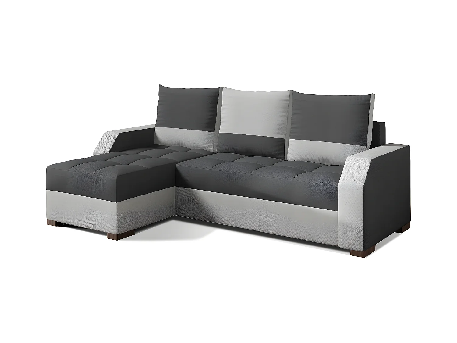 Canapé d'angle convertible - ARTE - en tissu de qualité - gris foncé et gris clair, 3/4 places, angle gauche (vu de face)