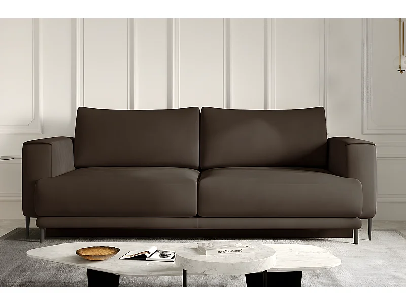 Canapé 3/4 places convertible et espace de rangement - marron - en tissu de qualité, DANY