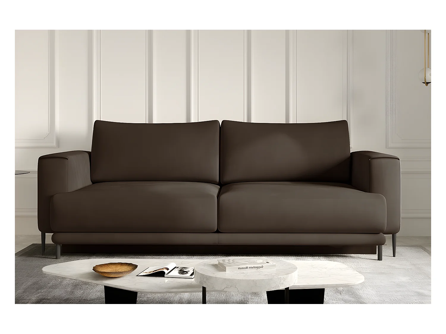 Canapé 3/4 places convertible et espace de rangement - marron - en tissu de qualité, DANY