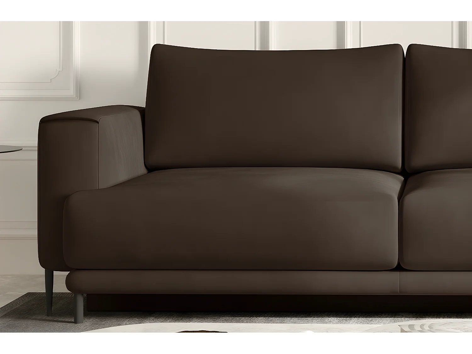 Canapé 3/4 places convertible et espace de rangement - marron - en tissu de qualité, DANY