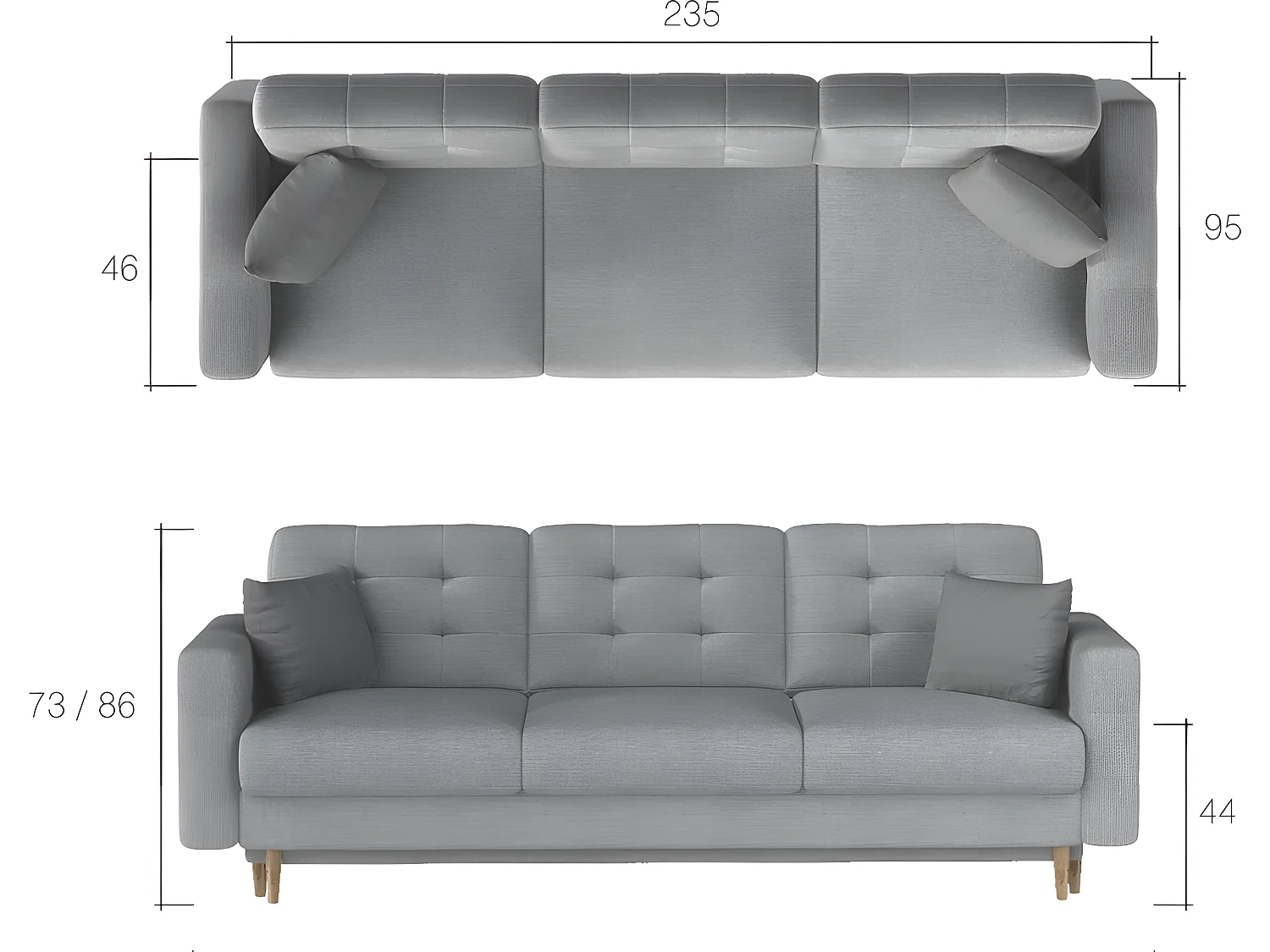 Canapé 3 places convertible - en tissu de qualité bleu, ASVENA VELOURS