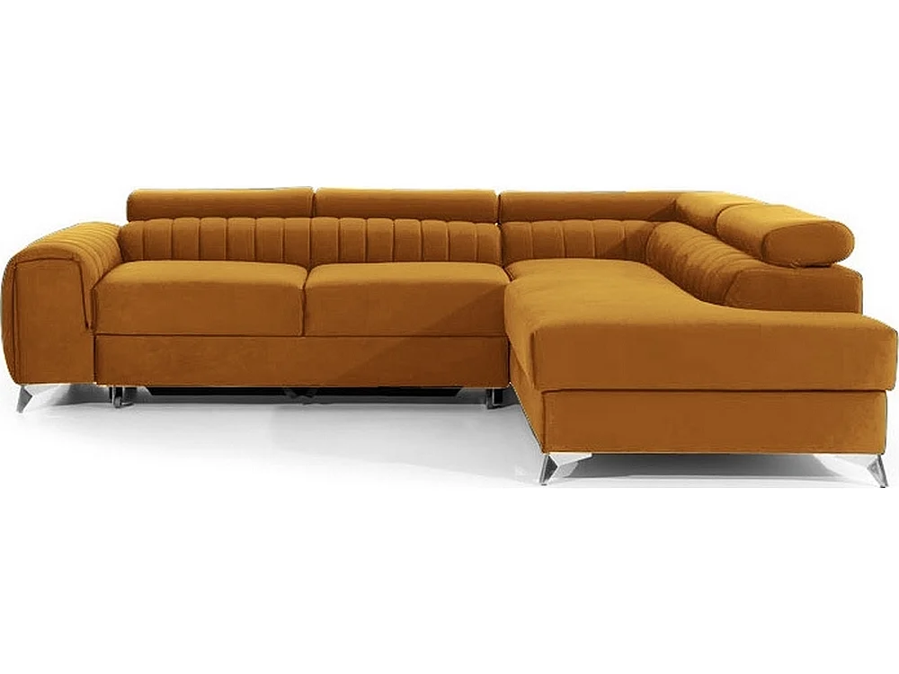 Canapé d'angle convertible - LARRY VELOURS - en tissu Luxe, bronze, 5 places, angle droit (vu de face)