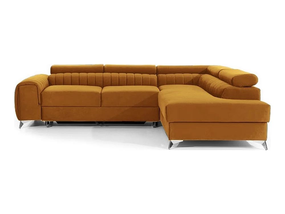 Canapé d'angle convertible - LARRY VELOURS - en tissu Luxe, bronze, 5 places, angle droit (vu de face)
