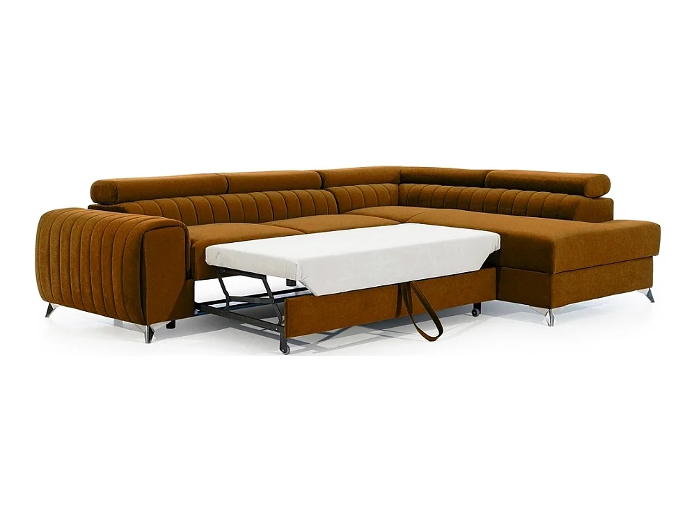 Canapé d'angle convertible - LARRY VELOURS - en tissu Luxe, bronze, 5 places, angle droit (vu de face)
