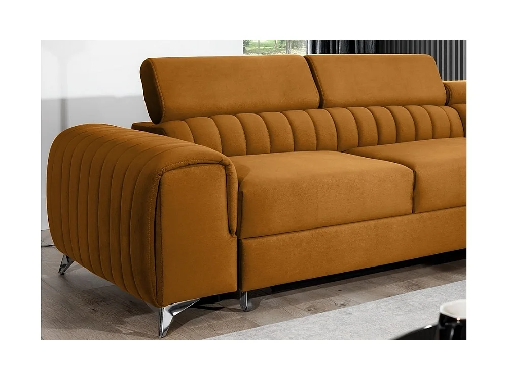 Canapé d'angle convertible - LARRY VELOURS - en tissu Luxe, bronze, 5 places, angle droit (vu de face)