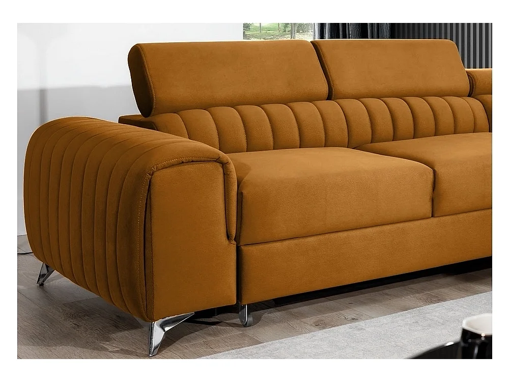 Canapé d'angle convertible - LARRY VELOURS - en tissu Luxe, bronze, 5 places, angle droit (vu de face)