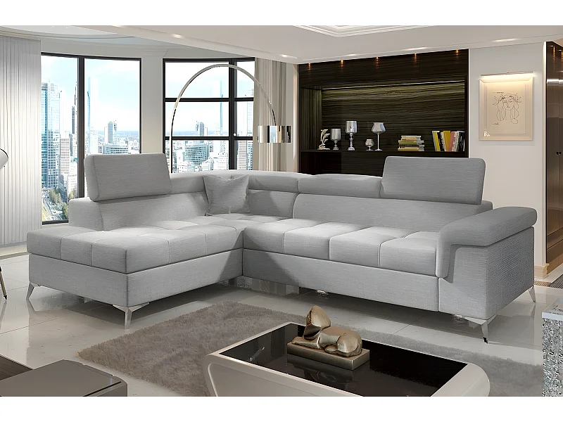 Canapé d'angle convertible - ERNEST - en tissu luxe 5 places, gris, angle gauche (vu de face)